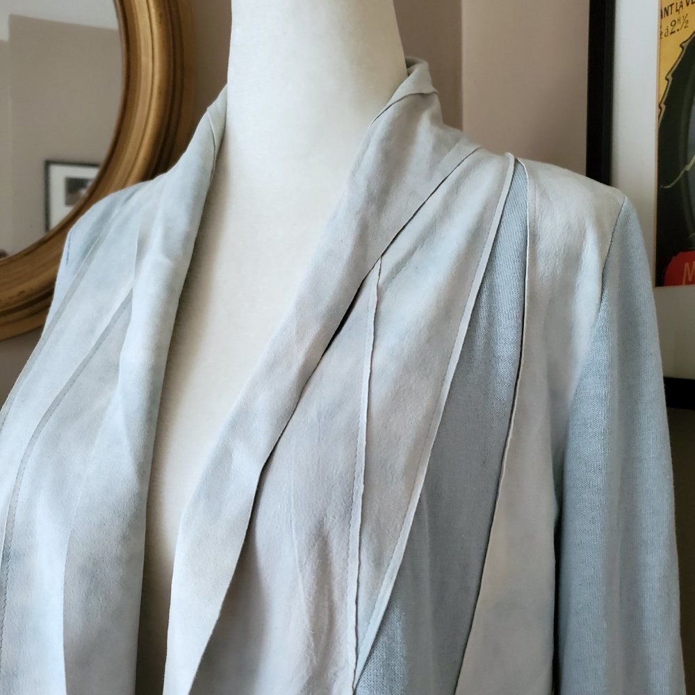 Elie Tahari Baby Blue Lamb Suede Trim Cardigan M - Picture 7 of 16
